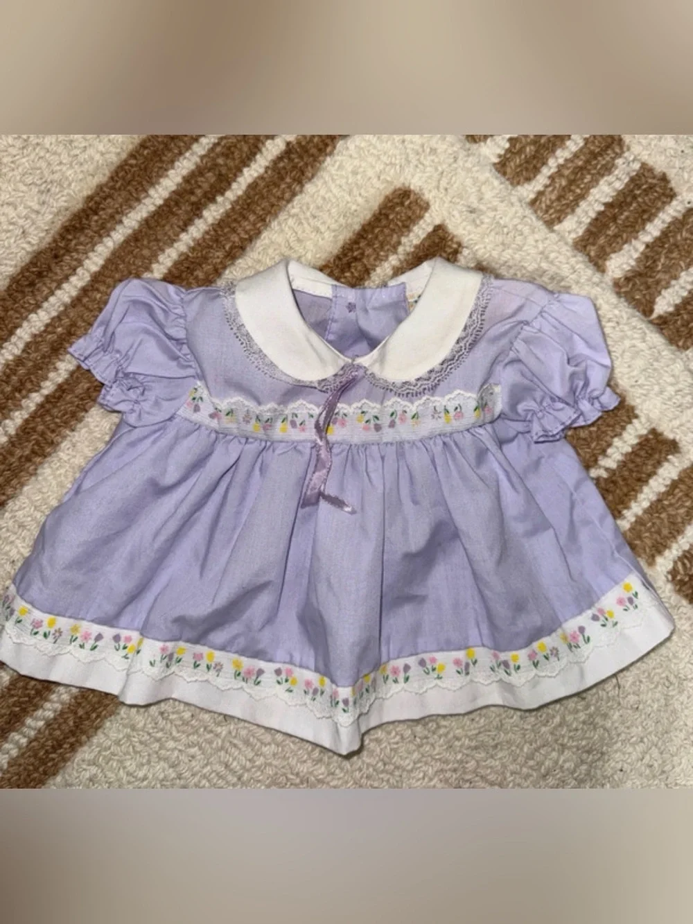 Vintage Catton Candy Baby Girl Lavender Floral Dress Newborn